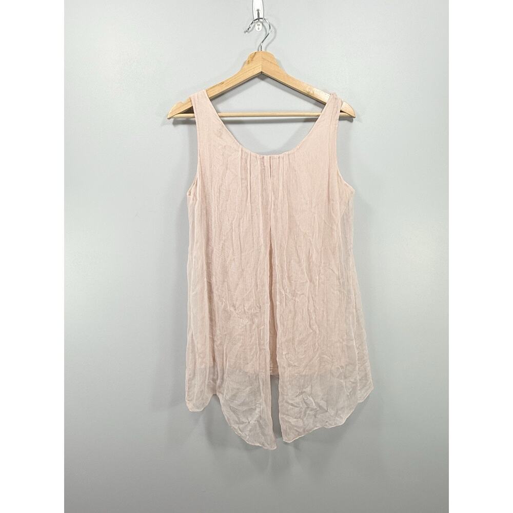 Bellambia 100% Italian Silk Soft Pink Blouse With Flowy Asymmetrical Hem Size M - Picture 7 of 8